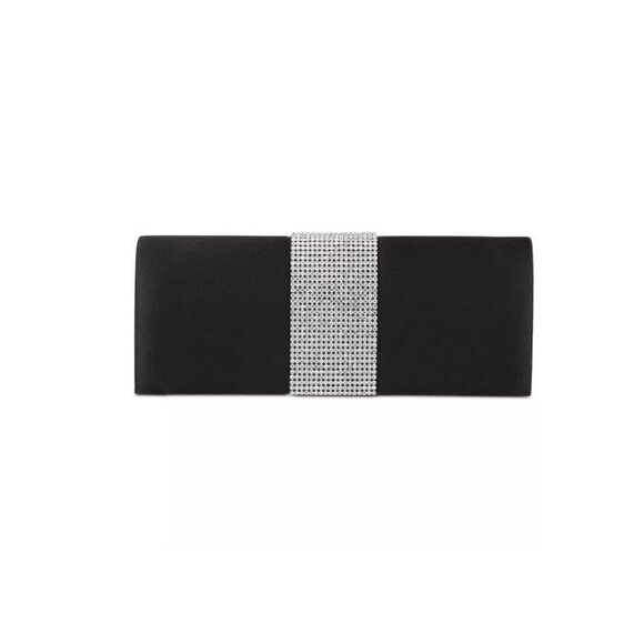 INC mesh crytal center ribbon satin women's clutch - BLACK/SILVER - Picture 1 of 10